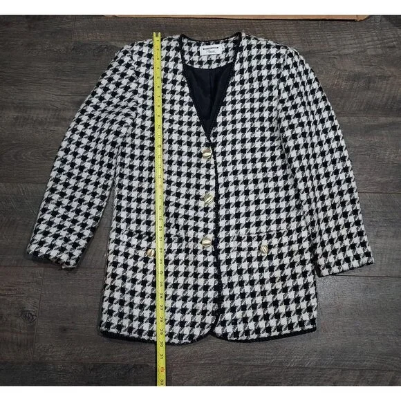 Blazer Houndstooth Retro Plymouth Size 6 Ornate Gold Buttons Professional Wear - Picture 5 of 14